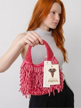 Handcrafted Pink Beaded Women’s HandBag Coquette Summer Avant Garde